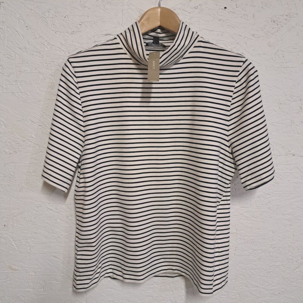 NEW J Crew XXL Stretch Cotton Blend Elbow Sleeve Mock Neck Tee Shirt Striped $69